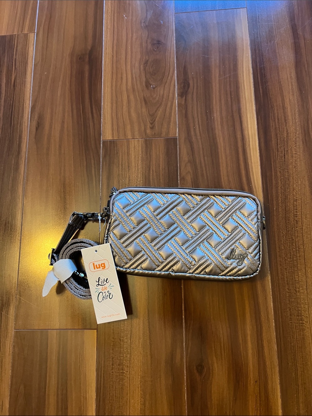 lug Quilted Metallic Silver Crossbody Bag